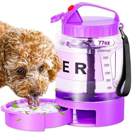 77oz Large Dog Water Bottle - Portable Travel Dog Water Dispenser & Bowl - Leak-Proof Pet Water Jug for Hiking, Camping, Walking & Car Trips, Purple - Image 1