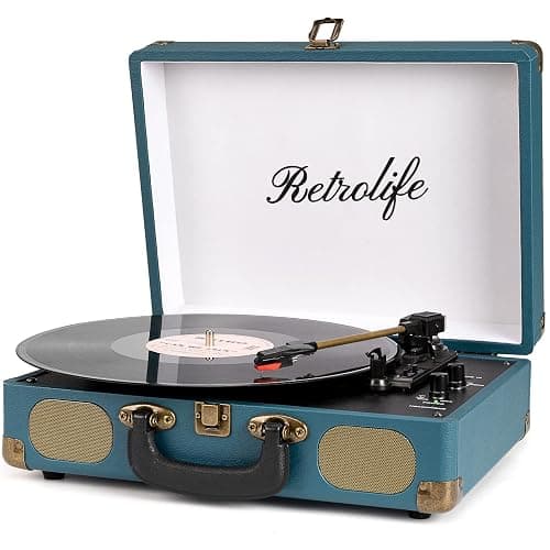 Retrolife® Record Player 3-Speed Bluetooth Portable Turntable-Coral Blue | Belt-Driven with Built-in Speakers, Wireless Bluetooth Input, RCA Out AUX In Headphone Jack, Auto-Stop, Gift for Music Lovers - Image 1