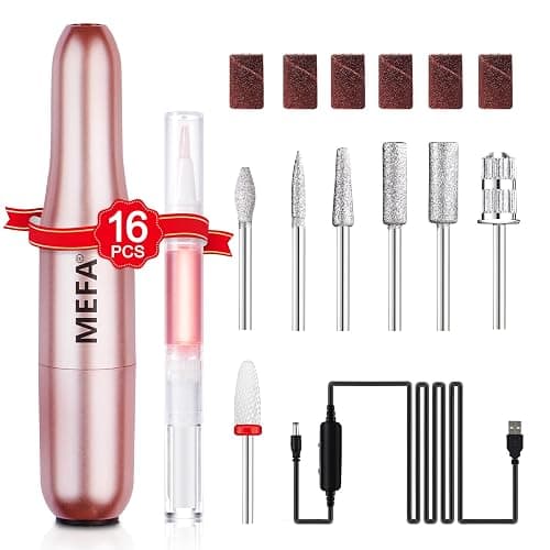 MEFA Nail Drill, Portable Electric Nail Drill with 6PCS Nail Drill Bits and Cuticle Oil Pen, Professional Nail File for Acrylic Gel Dip Powder, Manicure Pedicure Nail Set Efile Nail Drill for Salon - Image 1