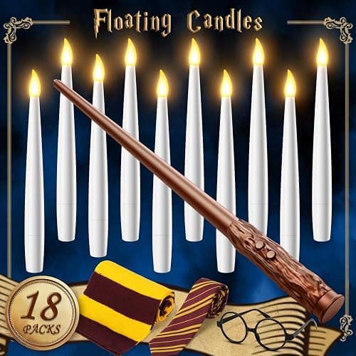 Floating Candles with Wand Remote 18PCS - Christmas Hanging Candle with Glasses, Tie, Scarf, Magic Flameless Taper Candles Floating Lights Gifts for Xmas Decorations Wedding Birthday Party Decor - Image 1