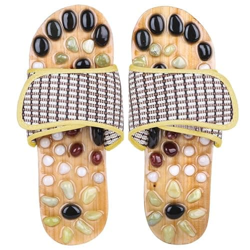 Comfecto Wooden Acupressure Sandals with Natural Stone, Therapeutic Reflexology Sandals for Foot Pain Relief Gifts for Wellness, Men 6.5-7 / Women 7.5-8.5 Feet Size - Image 1