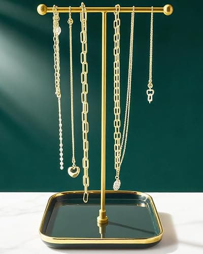 VROOMIUM Necklace Holder- Ceramic Base 1ft Height Jewelry Organizer Stand, Aesthetic Jewelry Hanger Display for Necklaces, Bracelets, Rings, Exhibidor de Collares-Elegant Green - Image 1