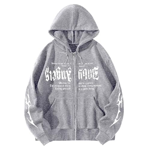 RSZGSWS Men's Gothic Printed Hoodies Casual Long Sleeve Zip Up Hoodie Y2K Long Sleeve Sweatshirts - Image 1