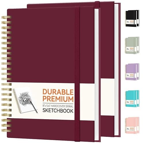 Forvencer 2 Pack Blank Spiral Notebook, 8"x 5.6"Hardcover Sketch Book, 100GSM Thick Paper, Art Sketchbook for Women & Adult, 2 x 100 pages Drawing Book Journal for School Office Drawing, Burgundy - Image 1