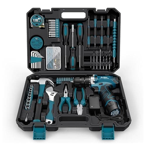 Sundpey Home Tool Kit 206-PCs - Household Tool Set with 12V Cordless Drill Portable Starter Power Tool Combo Kits - Basic General Homeowner Tool Box for Men & Women for Yard & Office & House Repair - 206-PCs - Image 1