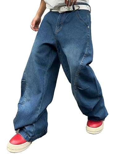 DFGIGT Men's Irregular Sutures Y2k Hip Hop Baggy Jeans Wide Leg Denim Pants Casual Loose Fit Trousers Streetwear - Image 1