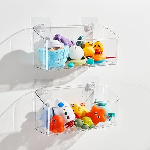 CQUNM Bath Toy Storage Holder for Bathtub, Clear Bath Toy Organizer Large Capacity Bathtub Toy Storage Shower Caddy for Bathroom (2 Large) - Image 1