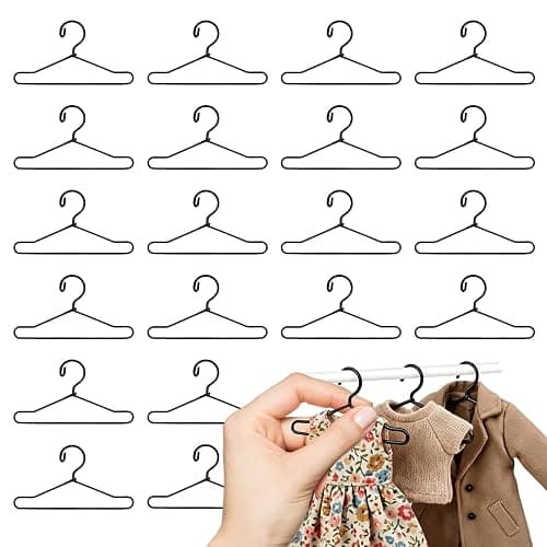 20Pcs Mini Metal Doll Clothes Hangers,2.5 Inch Hangers for Dollhouse Wardrobe,Dresses,Skirts and Outfit Organization (Black) - Image 1