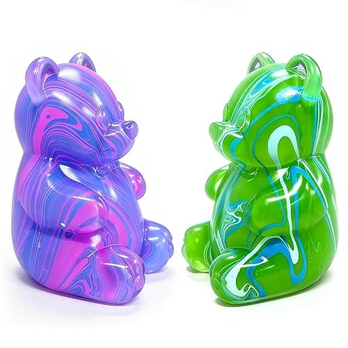 2 Pcs Gummy Bear Squishyies Fidget, Squeeze Stress Balls for Anxiety Relief, Maltose Filled Fidget Toys for Adults, Party Favors, Birthday Gifts, Classroom Prizes & Goodie Bag Fillers (Blue&Purple) - Image 1