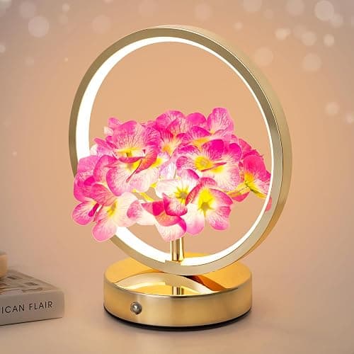 JHXLAMP Birthday Gifts for Women Mom,Hydrangeas Flower Touch Lamp,Rechargeable Cordless 3 Way Dimmable Small Night Lightfor Home Decor,Bedroom,Living Room Office Thank You Gifts for Festival-Purple - Image 1
