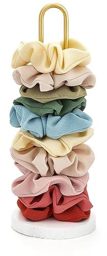 Mkono Scrunchies Holder Stand Hair Accessories Organizer Gold White Metal Scrunchies Tower Hold 25 - 35 Scrunchies Modern Vertical Hair Tie Organizer for Girls, White - Image 1