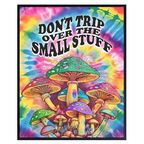 Inspirational Wall Art Mushroom Decor - Trippy Room Decor, Hippie Wall Decor Aesthetic, Stoner Room Decor - Groovy 60s 70s Psychedelic Art Print - Trendy, Funky Living room Wall Art Poster - Image 1