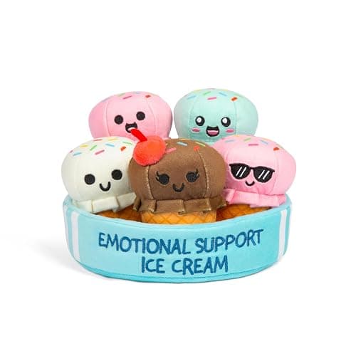 Emotional Support Ice Cream Cones by Relatable, Cuddly Stuffed Animals and Toys, Squishy Toys and Plushies, Great Gift Ideas for Loved Ones of All Ages, Includes 5 Plushies with Carrying Basket - Image 1