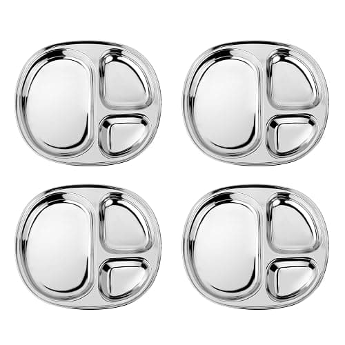 Ahimsa Stainless Steel Plates For Kids, Pediatrician Designed Divided Plates for Toddlers & Baby, Non Toxic, Unbreakable & Dishwasher Safe, Set of 4 - Image 1