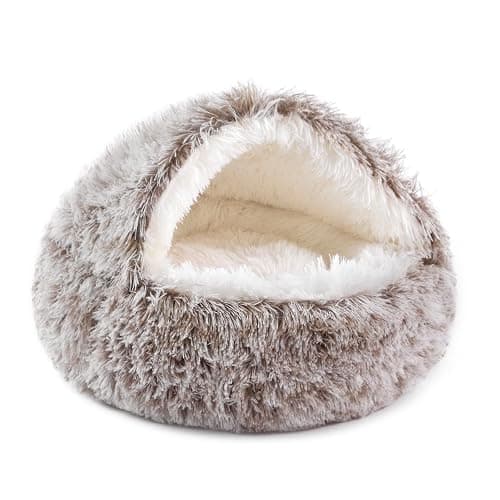 NOYAL Round Hooded Donut Dog Bed for Small & Medium Pets - Plush Fluffy Anti-Anxiety Cat Cave Bed with Cover - Image 1