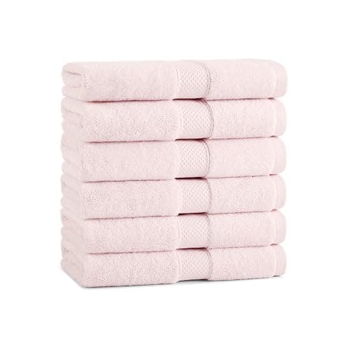 Aston & Arden Egyptian Hand Towels - Pack of 6 - Oversized Ultra Soft Thick & Absorbent, 100% Ringspun Egyptian Cotton Bathroom Towel for Spa, Hotel, 600 GSM, 16 x 30 in, Pink - Blush Pink - Hand - Image 1