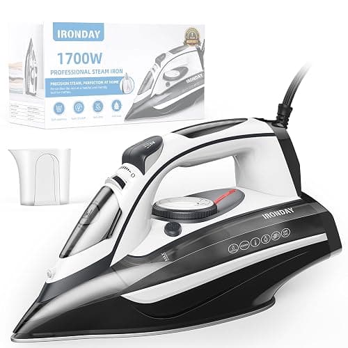 IRONDAY Steam Iron for Clothes 20s Fast Heat-up,1700W Iron with 14.07oz Large Water Tank,Non-Stick Ceramic Soleplate, Anti-Drip, Auto-Off, Burst Steam, Self-Cleaning, Ironing Clothes for Home, Grey - Image 1