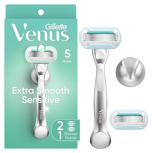 Gillette Venus Extra Smooth Sensitive Razor for Women, Includes 1 Reusable Razor Handle + 2 Refills, for Sensitive Skin with Metal Handle and Shower Holder, Holiday Gifts for Women - Image 1
