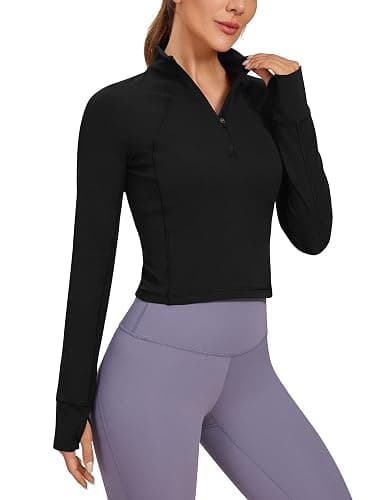 CRZ YOGA Women's Butterluxe Long Sleeve Workout Shirts Half Quarter Zip Sweatshirt Athletic Crop Top Collared Fall Shirt - Image 1