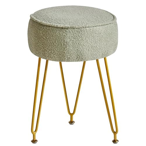 IBUYKE Teddy Velvet Round Footrest Stool Ottoman, Makeup Vanity Stool Side Table, Velvet Dressing Table Seat, Pouf Couch Stool, for Living Room Bedroom, Light Green WBD009D - Image 1