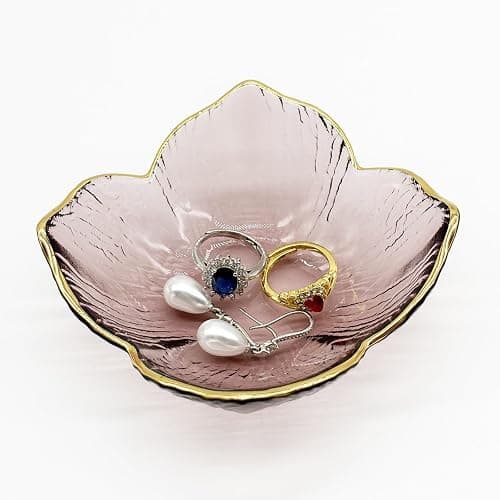 BESSKON Small Flower Ring Dish Jewelry Tray, Pink Glass Jewelry Dish Tray, Nightstand Decor Jewlery Plate, Gifts for Mom, Crystal Ring Holder for Women, Bathroom Jewelry Bowl Trinket Tray Soap Dish - Image 1