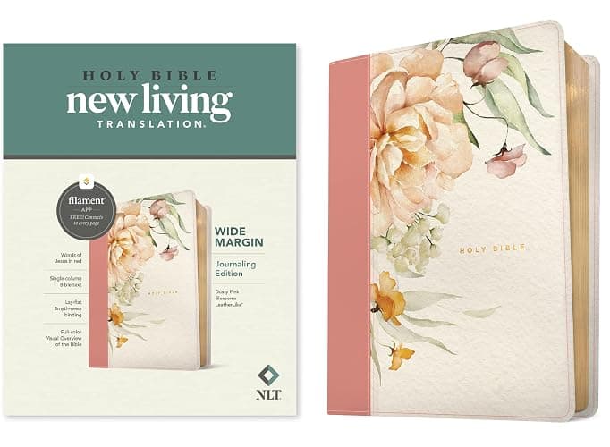 NLT Wide Margin Bible, Filament Enabled (LeatherLike, Dusty Pink Blossoms, Red Letter) - Image 1