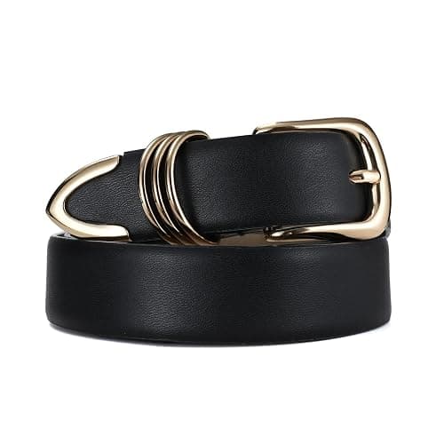 RISANTRY Women's Leather Belts with Gold Buckle Fashion Leather Waist Belt Elegant Ladies Belts for Jeans Dress & Casual Wear - Image 1