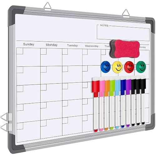 Dry Erase Calendar Whiteboard for Wall, Polegas 16" X 12" Magnetic White Board Board, Small Wall Monthly Double Sided Boards Student, Home, Office (White) - White - 12in*16in - Image 1