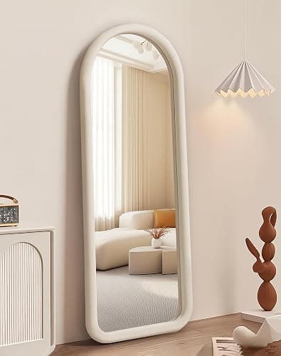 Delma Arched Full Length Mirror, Free Standing Floor Flannel Frame Mirror for Leaning or Hanging, Soft Touch Bedroom & Living Room Decor, Cream White - Image 1