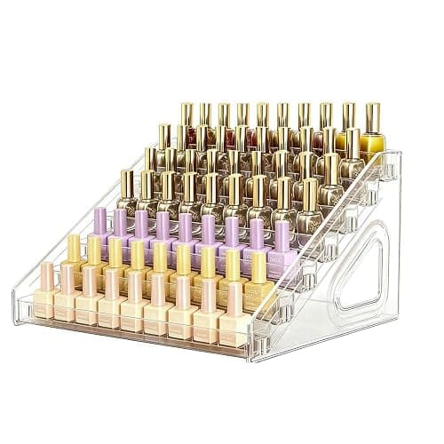 YICBOR 7 Tier Plastic Nail Polish Rack Display Stand - Clear Nail Polish Organizer Shelf Holds up to 84 Bottles, Freestanding Display for Essential Oils, Cosmetics, Salon - Image 1