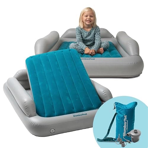 SlumberPod SlumberTot Inflatable Toddler Travel Bed - Portable Kids Air Mattress with Safety Bumpers - Perfectly Sized Ideal for Travel or Home Use - Includes Electric Pump - Image 1