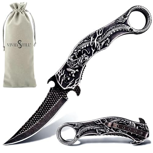 Vividstill cool Drache Klappmesser Taschenmesser für Männer, cool messer mit Titanplattiert Prägen 3D Drache, gute Geschenk Edc Messer für Männer Outdoor Überleben Camping - Image 1
