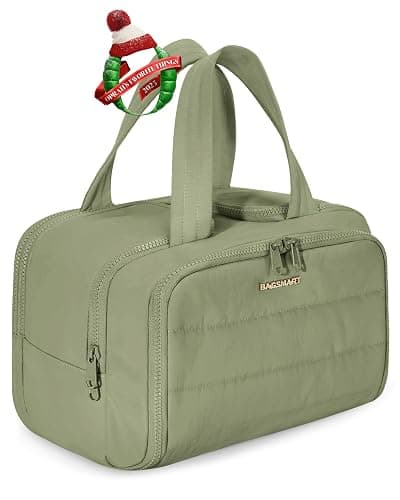 BAGSMART Travel Toiletry Bag, Lightweight Large Wide-open Travel Bag for Women, Puffy Cosmetic Makeup Bag Organizer with Handle for Accessories,Essentials, Toiletries, Green - Image 1