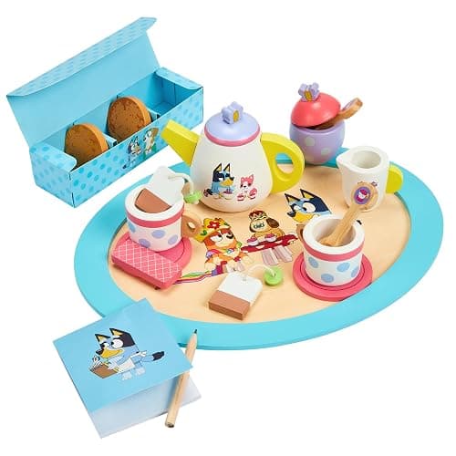 Bluey – Tea Party Set – Wooden 18-Piece Pretend Play Set with Tray, Teapot, Tea Cups, Biscuits, and Notepad for Children 3 Years and up – Imaginative Fun and Role-Playing, FSC Certified - Image 1