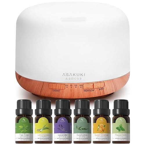 ASAKUKI 500ml Essential Oil Diffuser with 6 * 10ml Oils with Remote Control | Scented Oil Diffusers with 14 LED Colours, Auto Shut Off, Timer, Aromathrapy Diffuser Gifts Set for Home Bedroom Office Yoga - Image 1