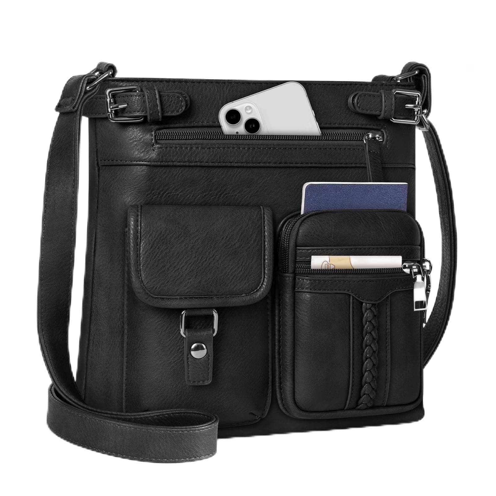 RAINSMORE Bolsa Crossbody Mujer Multibolsillos Crossbody Impermeable PU Piel Bandolera Mujer Correa Ajustable - Image 1