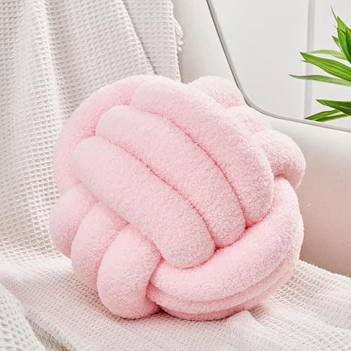 Uvvyui Knot Pillow Ball, Soft Home Decorative Pillows, Round Throw Pillow, Handmade Knotted Plush Pillow, Round Boucle Pillow Cushion (8.6 Inches Pink) - Image 1