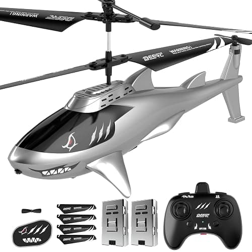 DEERC RC Helicopter for Kids, Remote Control Helicopter, Unique Design Shark Toy Helicopter with 26 Mins Flight (2 Batteries), LED Lights, Altitude Hold, Birthday Idea for Boys 8-12 - Image 1