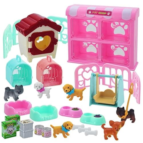 iselyn Pet Pretend Play Toys, 35Pcs Dog Figures Playset Toys for Kids Realistic Detailed Dog Care Center with Accessories Toy Sets Educational Gifts for Kids Toddlers Girls Boys - Image 1