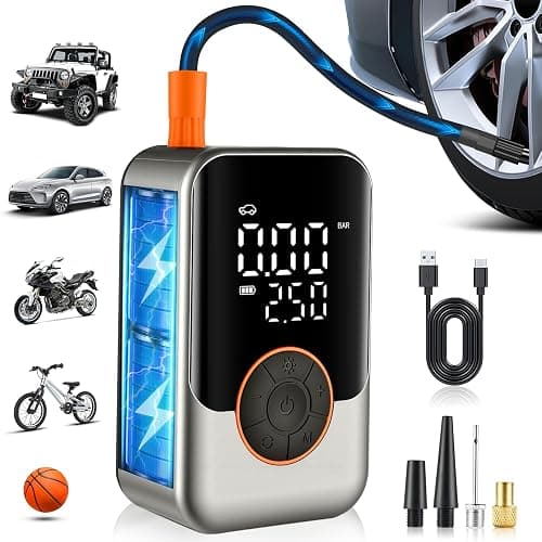 SINGARO Tire Inflator Portable Air Compressor Cordless, 150 PSI Car Tires Air Pump, Mini Electric Bike Pump with LED Light, Digital Display Pumps for Car, Motorcycle, Bicycle, Balls - Image 1