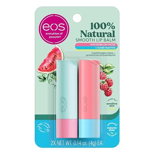 eos 100% Natural Lip Balm Sticks - Watermelon Frosé and Lychee Martini, All-Day Moisture, Dermatologist Recommended, All Natural Lip Balm, 0.14 oz, 2-Pack - Image 1