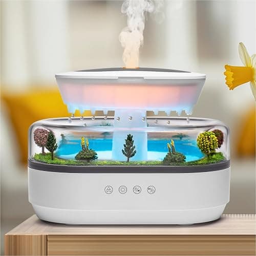 BLOIMP Essential Oil Diffuser 250ML Cloud Humidifier Rain Water Drip Diffuser Humidifier with Drip Music Micro Landscape Ultrasonic Diffuser for Bedroom Office Hotel (White Grey) - Image 1