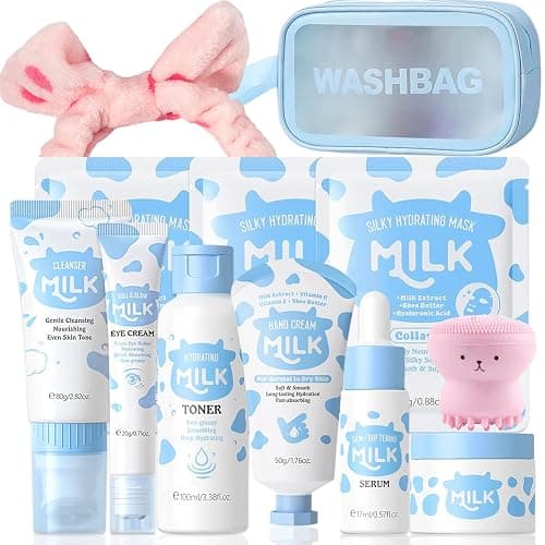 Milk Skin Care Set for Kids & Teens, 12 IN 1 Moisturizing & Gentle Milk Skin Care for Teens Girls Ages 8-12, Face Care Kit, Milk Skincare for Girls 10-12, Bulk Birthday Gifts,Mothers Day Gift, 12PCS - Image 1