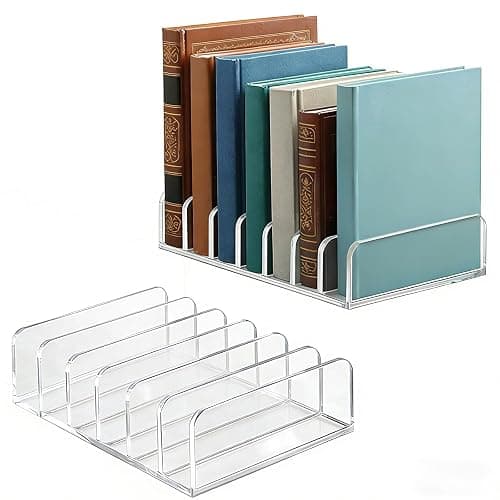 2Pcs Acrylic Notebook Organizer, 7 Slots Desktop Book Holder for Desk | Clear Acrylic Design Keeps Notebooks and Books Organized, Ideal for Office, Home, School and Workspace Storage - Image 1
