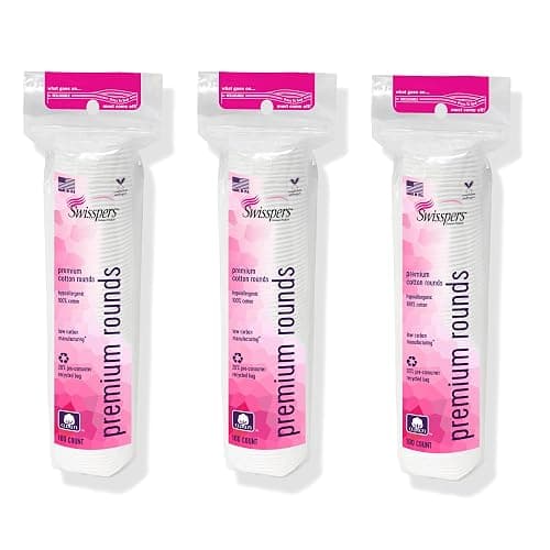 Swisspers Premium Cotton Rounds, Dual Sided Pads - 100 Pads (Pack of 3) - 100% Pure Chlorine-Free Cotton, Hypoallergenic & Dermotologist Tested - Cotton Pads for Makeup & Nail Polish Removal - Image 1