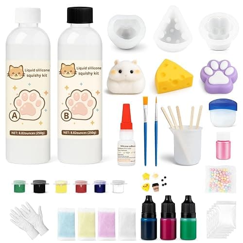 GDDP Squishy Making Kit, 18oz DIY Liquid Slilicone Squishy Kit, Liquid Silicone 1:1 AB Ratio Epoxy Resin Mix with 3 Molds for Squishy Making, Mold Cat Claw, Hamster, Cheese - Image 1