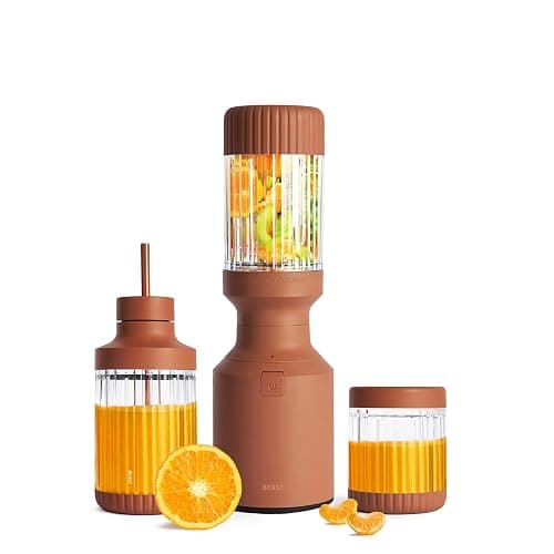 The Beast Mini Blender Plus | Mini Countertop Kitchen Blender | Blend Smoothies and Shakes, Dressings, Sauces, Dips | Extra Vessels, Straw Cap and Straws Included | 600W (Terra) - Image 1