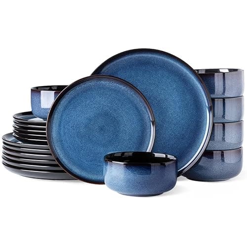 LeRatio Ceramic Dinnerware Sets for 6,Porcelain Plates and Bowls Sets,Handmade Reactive Glaze Dishes Set,Chip Resistant and Scratch Resistant | Oven&Dishwasher & Microwave Safe-Blue(18PCS) - Image 1