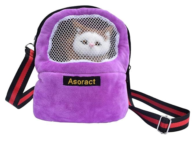 Asoract Hamster Carrier Bag, Upgraded Small Animal Bonding Soft Hedgehog Pouch Portable Outgoing Travel Bag with Adjustable Strap and Breathable Mesh for Squirrel Mice Sugar Glider Etc (Purple, L) - L - Purple - Image 1