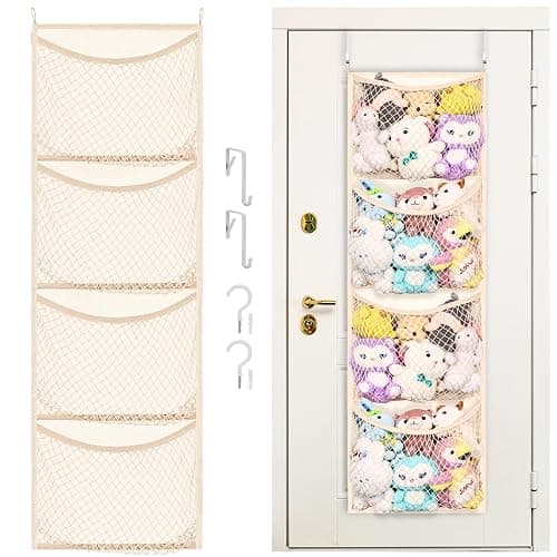 Over The Door Stuffed Animal Storage, Cotton Toy Organizer for Storage Plush Toys,Baby Supplies, Stuffed Animal Holder with 4 Large Pockets, Hanging Door Organizer for Nursery, Bedroom, Kids Room - Image 1